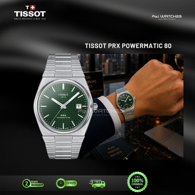 TISSOT PRX Powermatic 80 40mm T‑Classic Green Dial Stainless Steel Bracelet - T137.407.11.091.00