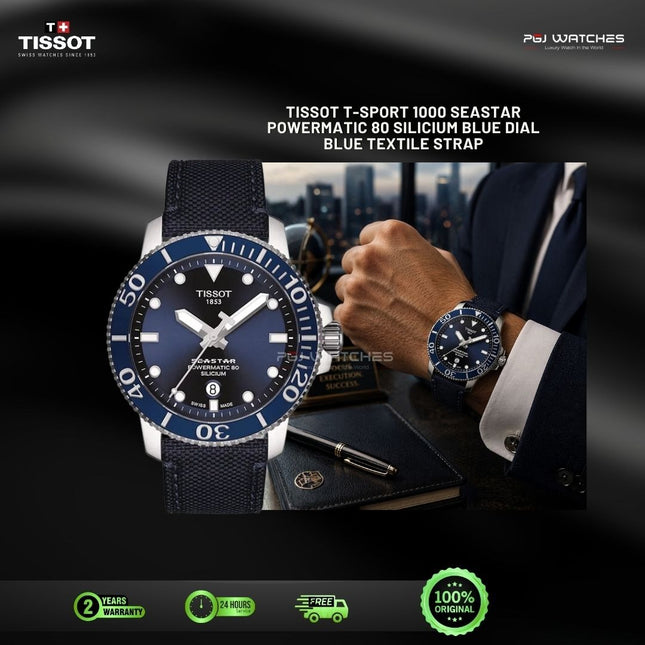 TISSOT T-Sport 1000 Seastar Powermatic 80 Silicium Blue Dial Blue Textile Strap - T120.407.17.041.01