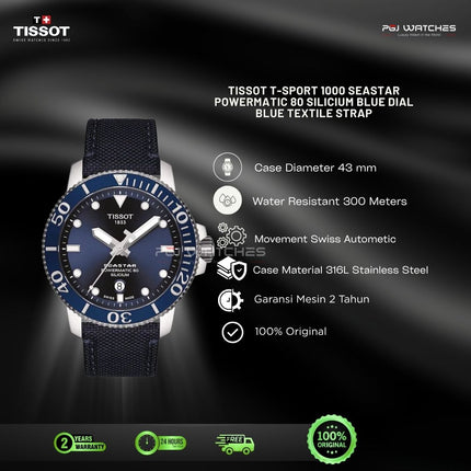 TISSOT T-Sport 1000 Seastar Powermatic 80 Silicium Blue Dial Blue Textile Strap - T120.407.17.041.01