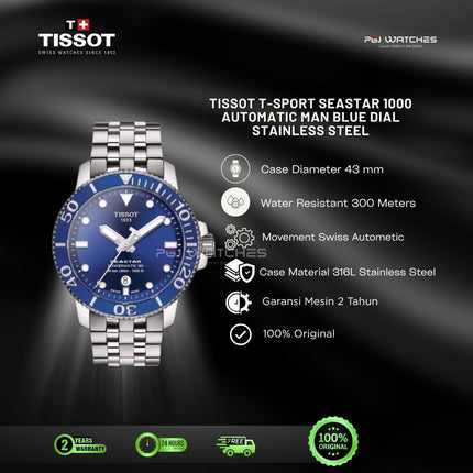 TISSOT T‑Sport Seastar 1000 Automatic Blue Dial Stainless Steel Bracelet - T120.407.11.041.00