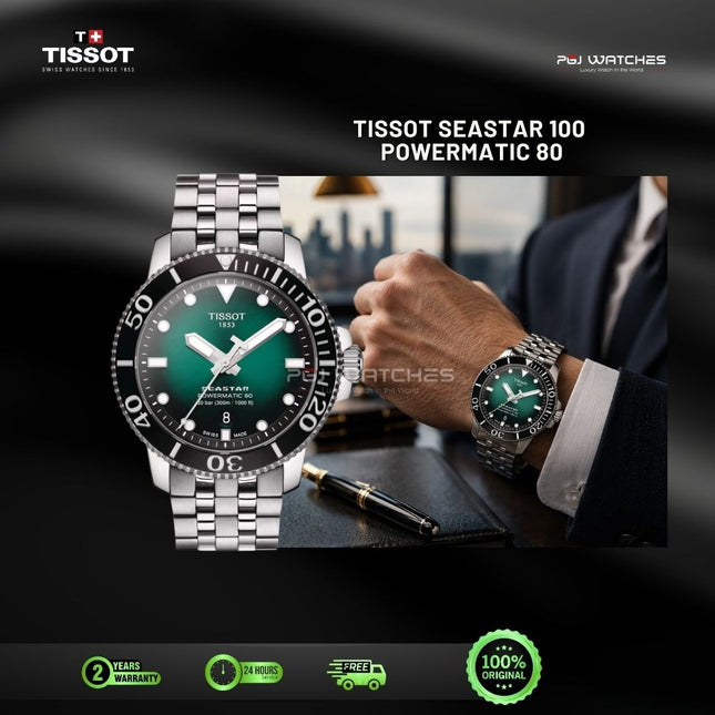 TISSOT Seastar 1000 Powermatic 80 43mm T‑Sport Green Gradient Dial Stainless Steel Bracelet - T120.407.11.091.01