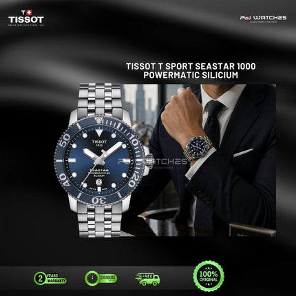 TISSOT T Sport Seastar 1000 Powermatic Silicium Blue Dial Silver Steel Strap - T120.407.11.041.01