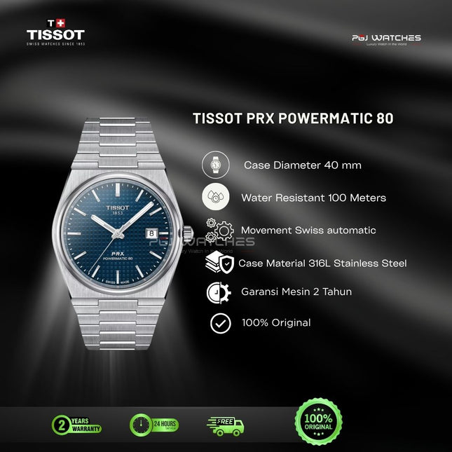 TISSOT PRX Powermatic 80 40mm T‑Classic Blue Dial Stainless Steel Bracelet - T137.407.11.041.00