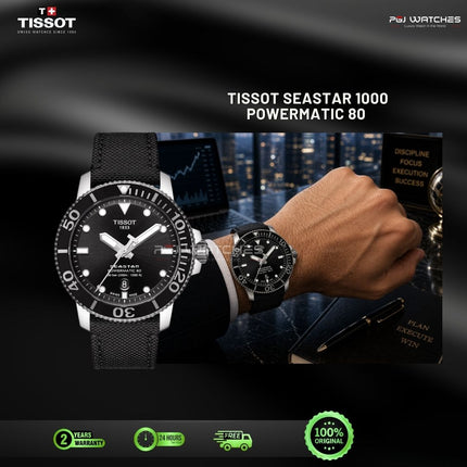 TISSOT Seastar 1000 Powermatic 80 43mm Black Dial Black Fabric Strap - T120.407.17.051.00