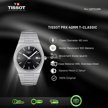 TISSOT PRX 40mm T-Classic Black Dial Stainless Steel Strap - T137.410.11.051.00