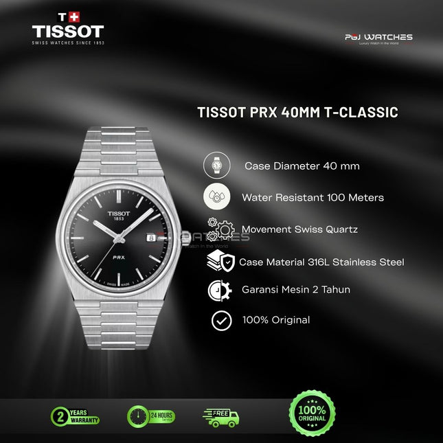 TISSOT PRX 40mm T-Classic Black Dial Stainless Steel Strap - T137.410.11.051.00