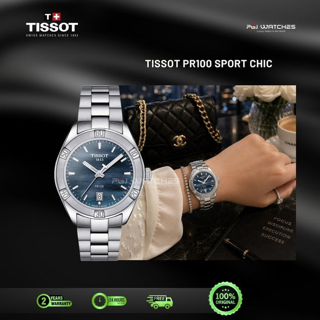 TISSOT T-Classic PR100 Chic Black Mother of Pearl Dial Stainless Steel Strap - T101.910.11.121.00