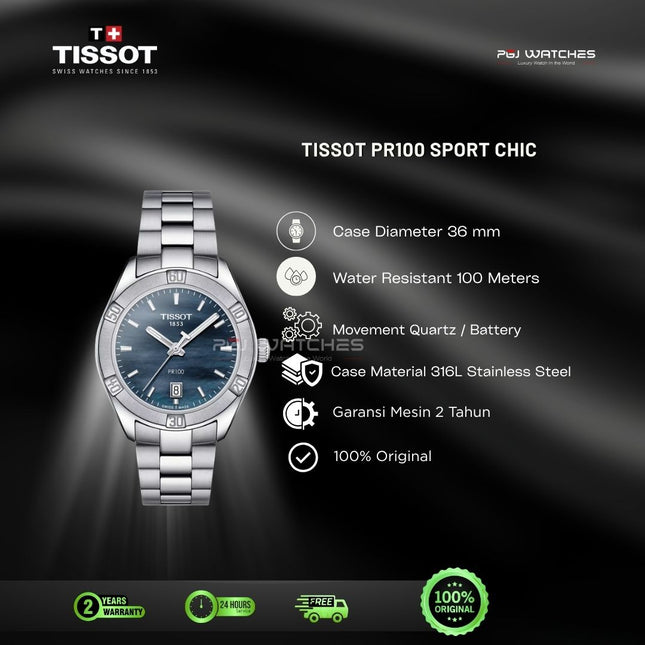 TISSOT T-Classic PR100 Chic Black Mother of Pearl Dial Stainless Steel Strap - T101.910.11.121.00