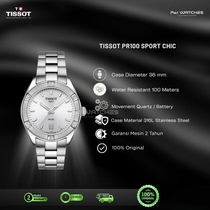TISSOT PR100 Sport Chic 36mm T-Classic Silver Dial Stainless Steel Strap - T101.910.11.031.00