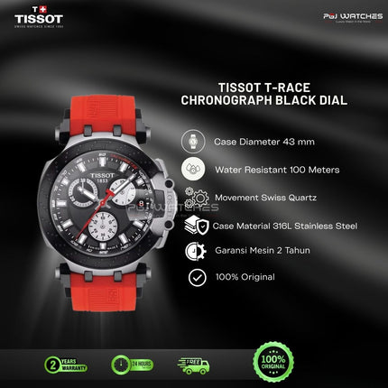 TISSOT T‑Race Chronograph Black Dial Red Rubber Strap - T115.417.27.051.00