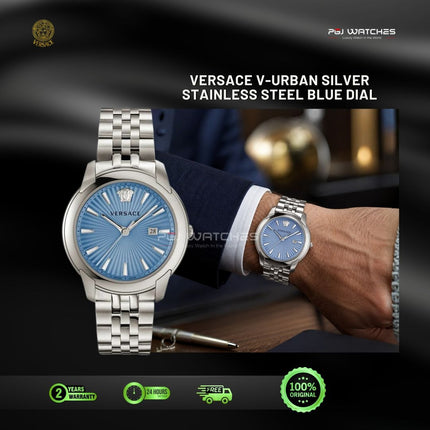 VERSACE V-Urban Silver Stainless Steel Blue Dial Quartz - VELQ00419