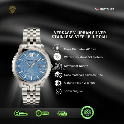 VERSACE V-Urban Silver Stainless Steel Blue Dial Quartz - VELQ00419