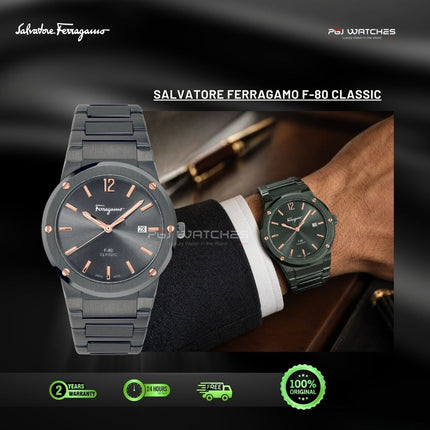 SALVATORE FERRAGAMO F-80 Quartz Classic Grey Dial Steel Strap Watch - SFDT01520