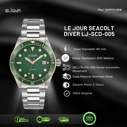 LE JOUR Seacolt Diver Green Dial Stainless Steel - LJ-SCD-005