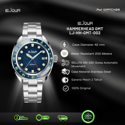 LE JOUR Hammerhead GMT Blue Dial - LJ-HH-GMT-002