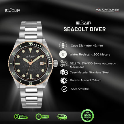 LE JOUR Seacolt Diver Black Dial Stainless Steel - LJ-SCD-001