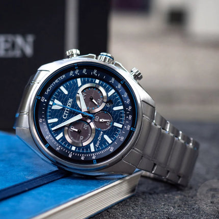 Citizen Eco Drive CA4560-81L Men Chronograph Blue Dial Stainless Steel Strap