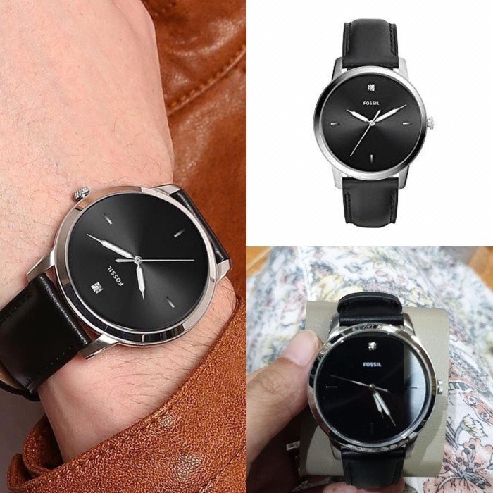 Jam tangan fossil fs5497 the minimalist carbon series men black dial black